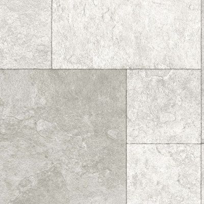 B&Q White Stone Tile Effect Anti-Slip Vinyl Flooring For Livingroom, Kitchen, 2.7Mm Vinyl Sheet-9M(29'5") X 4M(13'1")-36M²