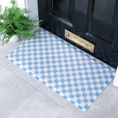 B&Q -  Blue Check Doormat (70 X 40Cm)