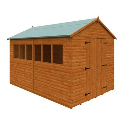 Horsforth 12 X 8 (3.66M X 2.44M) Wooden Log Lap Apex Workshop With 6 Windows - Double Doors (12mm T&g Floor & Roof) (12Ft X 8Ft) (12X8)