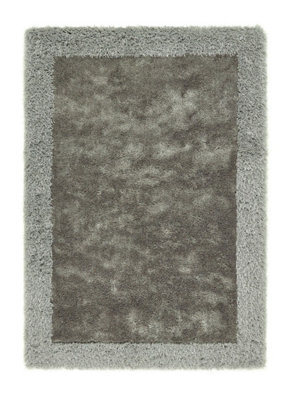 Shimmer Border Silver Shaggy RugHandmade RugBordered RugPlain Modern Rug For Bedroom& Dining Room-160Cm X 230Cm from B&Q