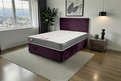 Knight Sleep Emily Aubergine Plush Bed Set With Orthopaedic Mattress, No Drawers & 24"Headboard - Single 3Ft B&Q