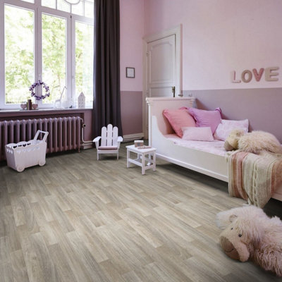  - Wood Effect Brown Anti-Slip Vinyl Flooring For LivingroomKitchen,2mm Cushion Backed Vinyl Sheet -2M(6'6") X 2M(6'6")-4M²