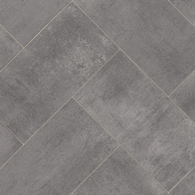 Grey Modern Tile Effect Anti-Slip Vinyl Flooring For HomeShopsOffices2.0mm Thick Vinyl Sheet-5M(16'4") X 3M(9'9")-15M² from B&Q