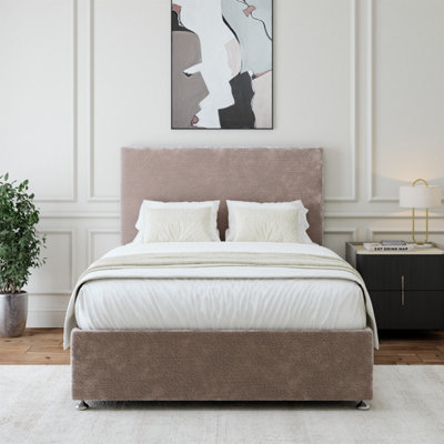B&Q -  Silver Chenille Divan Base And Plain Headboard Small Double