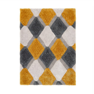 3D Shaggy Ochre RugGeometric Optical/(3D) RugModern Shaggy Sparkle Rug For Bedroom& Dining Room-160Cm X 230Cm from B&Q