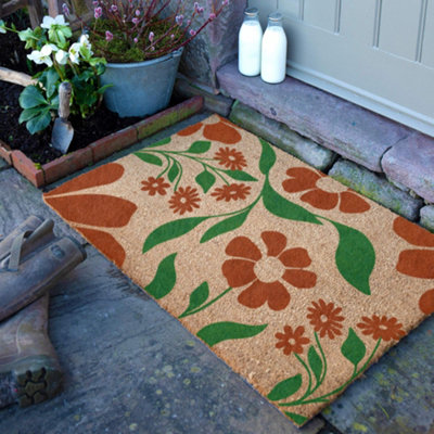 Artsy Doormats Red & Green Floral Pattern Doormat (90 X 60Cm) from B&Q