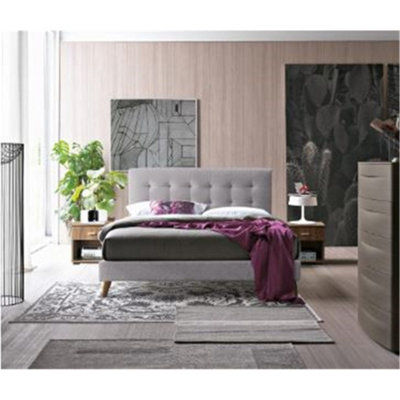 TL Beds Stylish Wooden Footed Light Grey Fabric Bed FrameDouble 4Ft 6" from B&Q