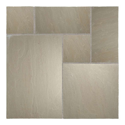 Stonewise Raj Green Riven Sandstone Mixed Patio Paving Slabs Full Pack ,48 SlabsNatural Stone Set For PatiosWalkways And Landscaping from B&Q