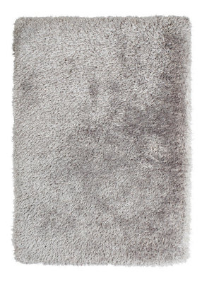 Silver Plain Shaggy Rug8Cm Thick Handmade Anti-Shed RugModern Silver Rug For Bedroom& Diningroom-60Cm X 120Cm from B&Q