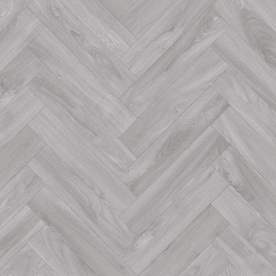  - Cloudy Herringbone Grey Wood Effect Anti-Slip Vinyl Flooring Sheet For Kitchen Bathroom Dinning Room-2M(6'6") X 2M(6'6")-4M²