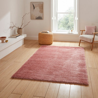 Beige Rose Blush Plain Shaggy 45mm Thick Stain-Resistant Rug For BedroomDining RoomEasy To Clean Rug-80Cm X 150Cm from B&Q