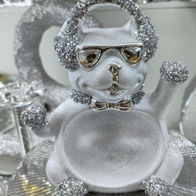 Biznest Crushed Diamond Silver Dog Ceramic Sparkly Shelf Sitter Ornament from B&Q