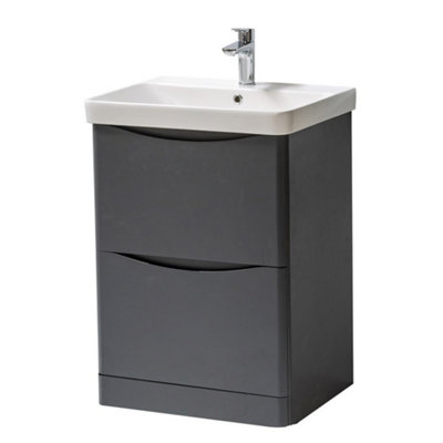 Clifton Bathroom Floor Standing 2-Drawer Vanity Unit With Basin 600mm WideMatt Graphite(Arch)Brassware Not Included from B&Q
