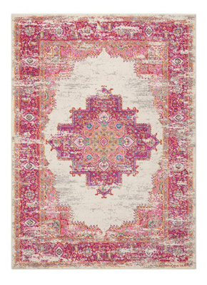 Ivory Fuschia RugStain-Resistant Floral RugLuxurious Traditional Persian Rug For Bedroom & Diningroom-160Cm X 221Cm from B&Q