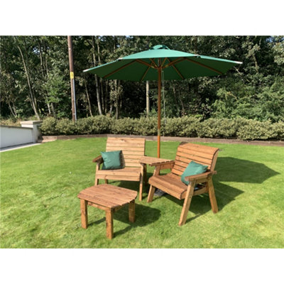 B&Q -  Traditional Grand Twin Angled With Coffee Table2 X Scatter Cushion Green & 1 X Parasol Green & Base