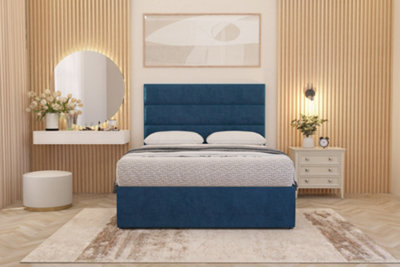 Somnior Beds Somnior Chambery Navy Plush Hybrid Pocket Sprung Orthopaedic Divan Bed Set With Upholstered Headboard