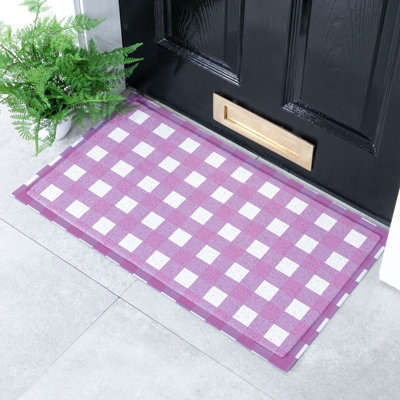 Native Natural Lilac Gingham Doormat (70 X 40Cm) from B&Q