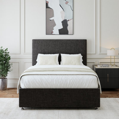 B&Q -  Charcoal Linen 2 Drawer Divan Base And Plain Headboard Small Single