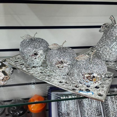 Biznest Silver Crushed Diamond 3X Heart Style Apple With Try Crystal Ornament Statue Shelf Décor from B&Q