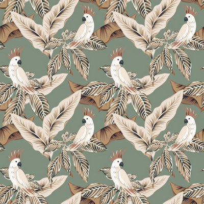 Bobbi Beck Eco-Friendly Green Cockatoo Wallpaper from B&Q