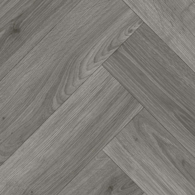 B&Q Grey Herringbone Wood Effect Vinyl Flooring For Livingroom, Kitchen, 1.90Mm Lino Vinyl Sheet-3M(9'9") X 2M(6'6")-6M²