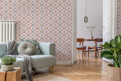 B&Q -  Eco-Friendly Pink Retro Pastel Wallpaper
