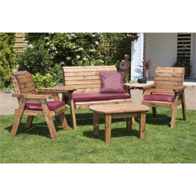 B&Q -  Wooden 4 Seater Multi Set With 1 X Bench Cushion Burgundy2 X Chair Cushion Burgundy & 1 X Scatter Cushion Burgundy