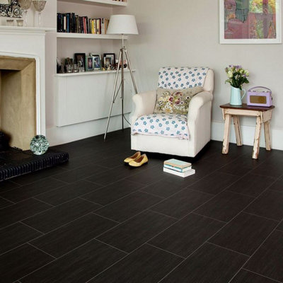 B&Q Modern Tile Effect Anti-Slip Vinyl Flooring For Home, Shops, Offices, 2.8Mm Thick Vinyl Sheet-3M(9'9") X 3M(9'9")-9M² Black