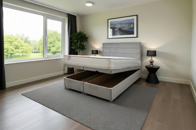 B&Q -  York Ottoman Bed Silver Plush 6Ft With Mattress & 24"headboardSuper King