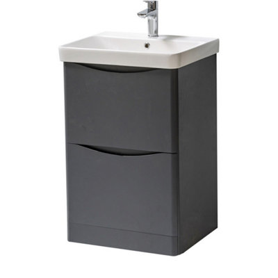 Clifton Bathroom Floor Standing 2-Drawer Vanity Unit With Basin 500mm WideMatt Graphite(Arch)Brassware Not Included from B&Q