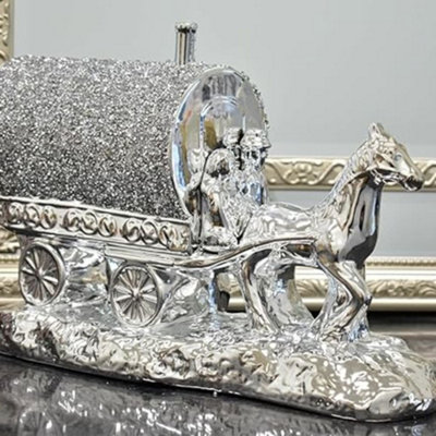 Biznest Crushed Diamond Caravan Round Gypsy With Couples Crystal Ornament Shelves Silver Roof Wagon from B&Q