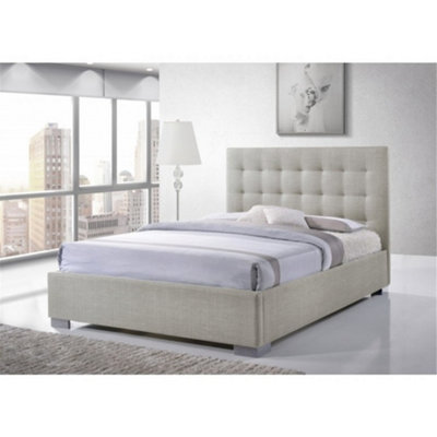 TL Beds Chrome Footed Sand Tall Headboard Fabric Bed FrameKing 5Ft from B&Q