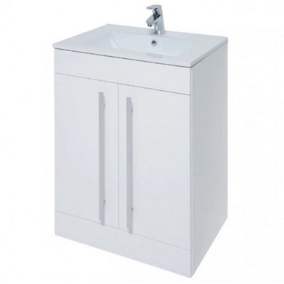 Clifton 2 Door Floor Bathroom Standing Vanity Unit With Ceramic Basin 600mm WideWhite Brassware Not Included from B&Q