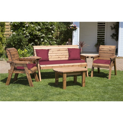 B&Q -  Wooden 5 Seater Set With 1 X Bench Cushion Burgundy2 X Chair Cushion Burgundy & 2 X Scatter Cushion Burgundy