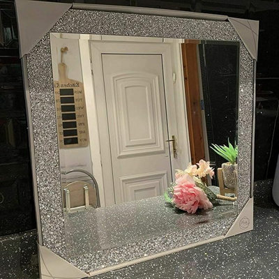 Biznest 50X50Cm Crushed Jewel Wall Mirror Square Shape Loose Diamante Crystal Square Decor Mirror Gift from B&Q