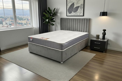 B&Q -  Emily Grey Plush 2Ft6 Bed Set With Orthopaedic MattressNo Drawers & 24"headboardSmall Single