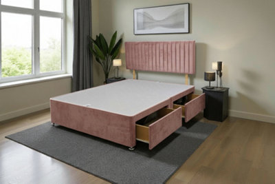 B&Q -  Emily Pink Plush 2Ft6 Divan Bed Base With 2 Drawers & HeadboardSmall Single