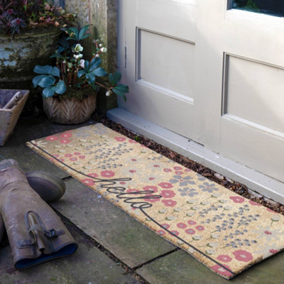 Artsy Doormats Hello Scribbly Floral Doormat (120 X 40Cm) from B&Q