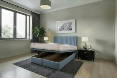 B&Q -  Emily Ottoman Bed Light Blue Plush 4Ft6  With Mattress & 24"headboardDouble