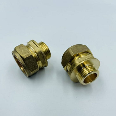 hep Online 22mm Compression By 1/2" Bsp Brass Male Iron Coupler Straight Adaptors 22mm X 1/2" Male (Pack Of 2) from B&Q