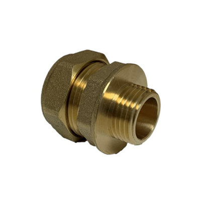 hep Online 22mm Compression By 1/2" Bsp Brass Male Iron Coupler Straight Adaptors 22mm X 1/2" Male (Pack Of 1) from B&Q