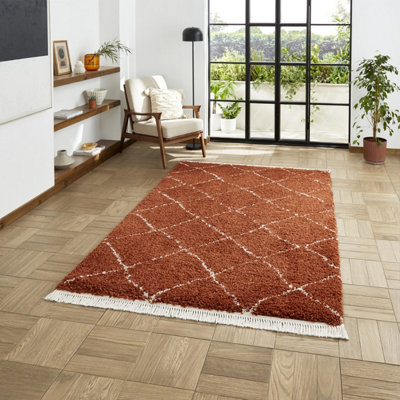 Rust Geometric Shaggy RugStain-Resistant 45mm Thick Modern Rug For BedroomLiving Room& Dining Room-160Cm X 230Cm from B&Q
