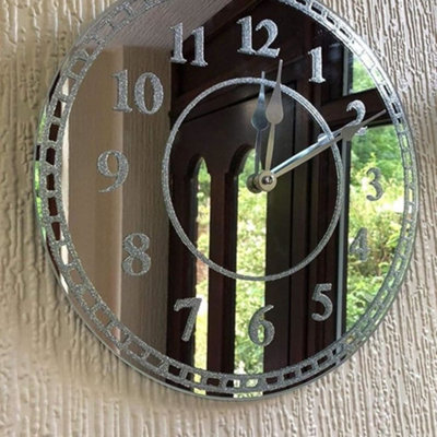 Biznest Round Silver Sparkle Glitter Mirrored Wall Clock Kitchen Bedroom Glass Wall Clock New 35Cm from B&Q