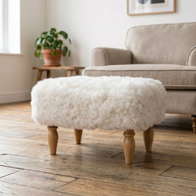 Native Natural Shearling Lambskin Ivory White Stool from B&Q