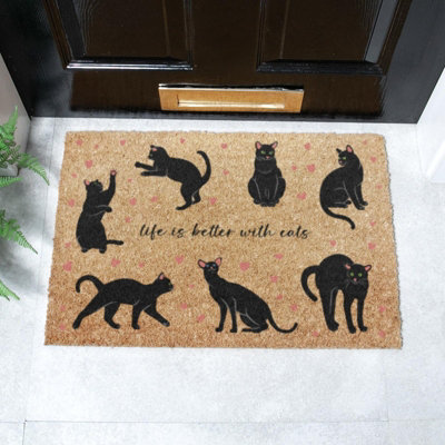 Artsy Doormats Life Is Better With Cats Doormat (60 X 40Cm) from B&Q