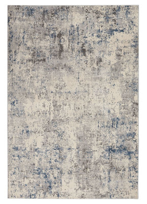Ivory Grey Blue Rug10mm Thickness Stain-Resistant RugLuxurious Modern Abstract Rug For Dining Room-120Cm X 180Cm from B&Q