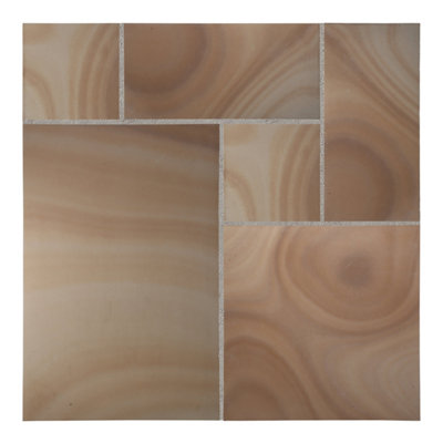 Stonewise Rippon Buff Smooth Sandstone Mixed Patio Paving Slabs Full Pack ,48 SlabsSawn Edged Stones For PatiosGarden from B&Q