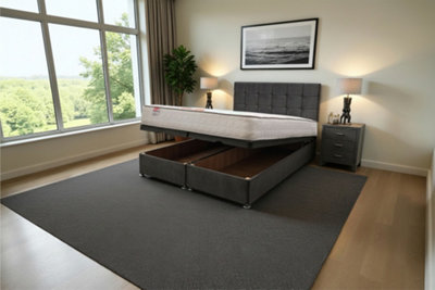 B&Q -  Cubed Ottoman Bed Charcoal Plush 3Ft With Mattress & 24"headboardSingle