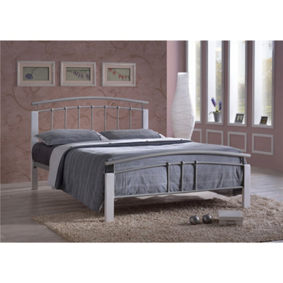 TL Beds Silver Metal & White Beech Bed FrameDouble 4Ft 6" from B&Q