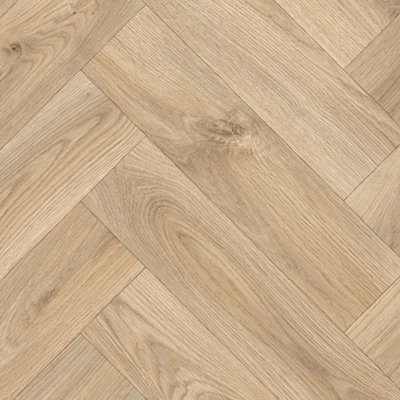 B&Q Beige Herringbone Wood Effect Vinyl Flooring For Livingroom, Kitchen, 2.8Mm Backed Vinyl Sheet-5M(16'4") X 2M(6'6")-10M²